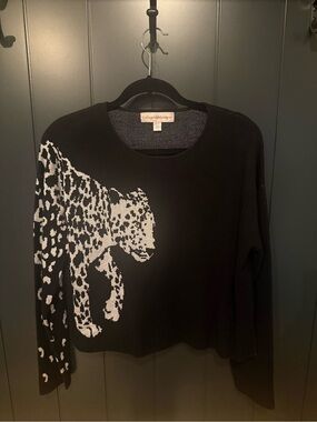 🐆 Catherine Malandrino Black with Silver Leopard Birdseye Jacquard Sweater 🐆